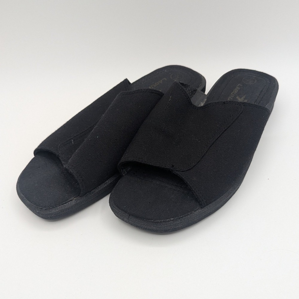 Laguna Black Fabric Slide Sandals Open Toe Casual Comfort Slip On Womens 7-7.5